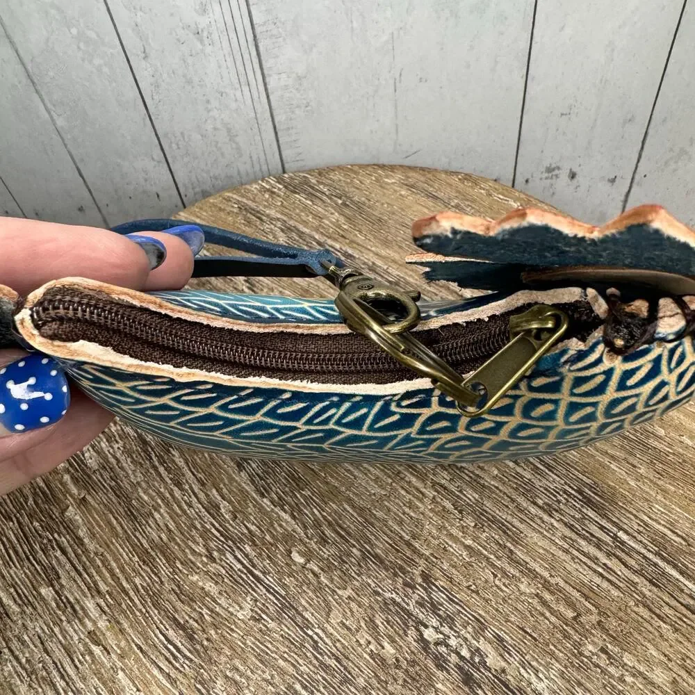 Genuine Leather Rooster Coin Purse Wristlet Chicken Hand Painted Leather NEW!